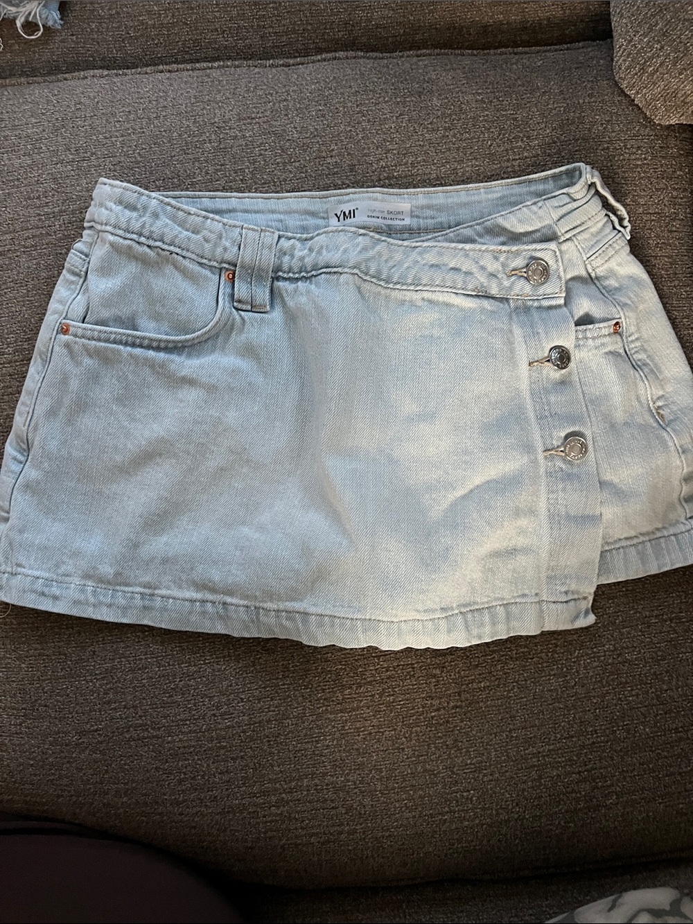 YMI Light Blue Denim Button-Accent Skort